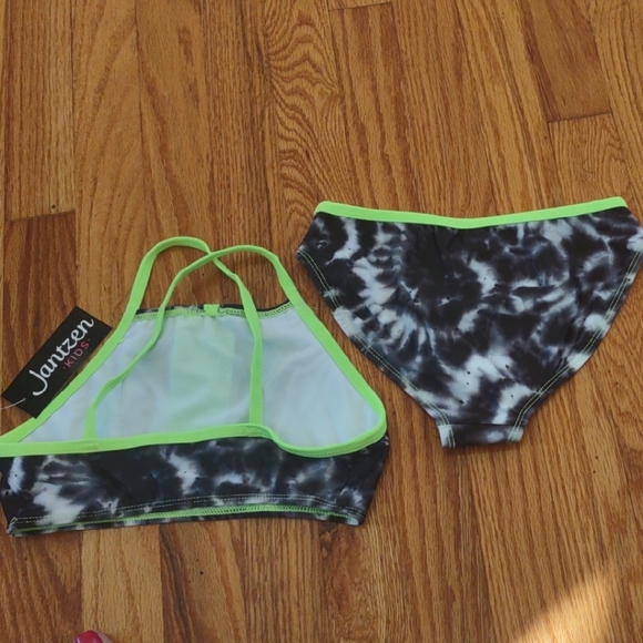 Jantzen Black and White Tie-Dye Bikini with Neon Green Trim - Picture 5 of 7